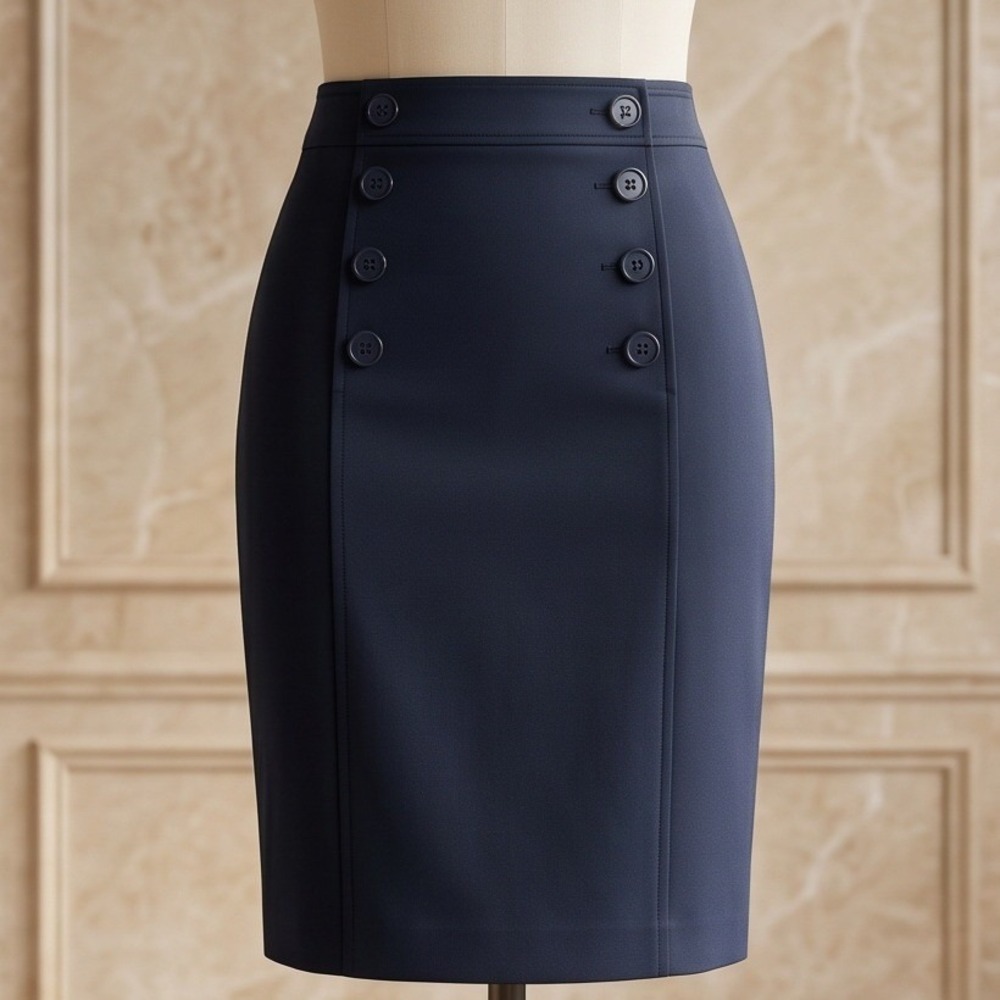 Lauren Ralph Lauren 2X Navy Blue Sailor Pencil Skirt Plus‎ Size Anchor Buttons